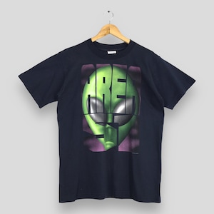 Vintage 90&#39;s Alien Head Area 51 Black T shirt Medium 1997 Wild Oats Alien Head Graphics American Streetwear Circa Skater Rap Tees Size M