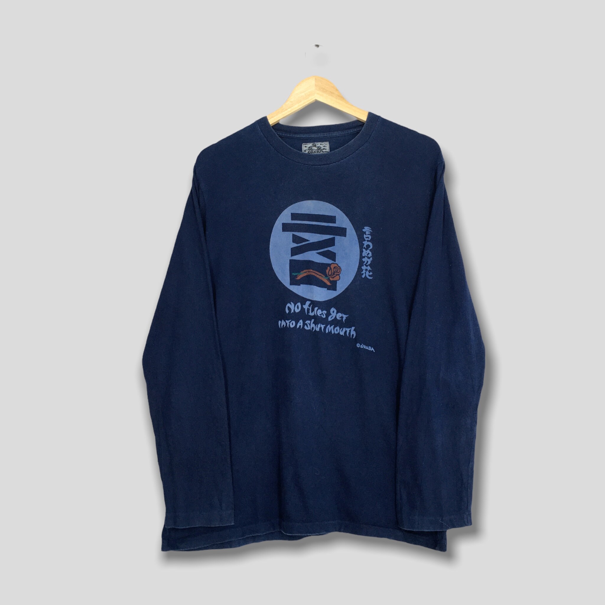 Vintage Okura Japan Indigo Blue Tshirt Medium 1990s Okura No
