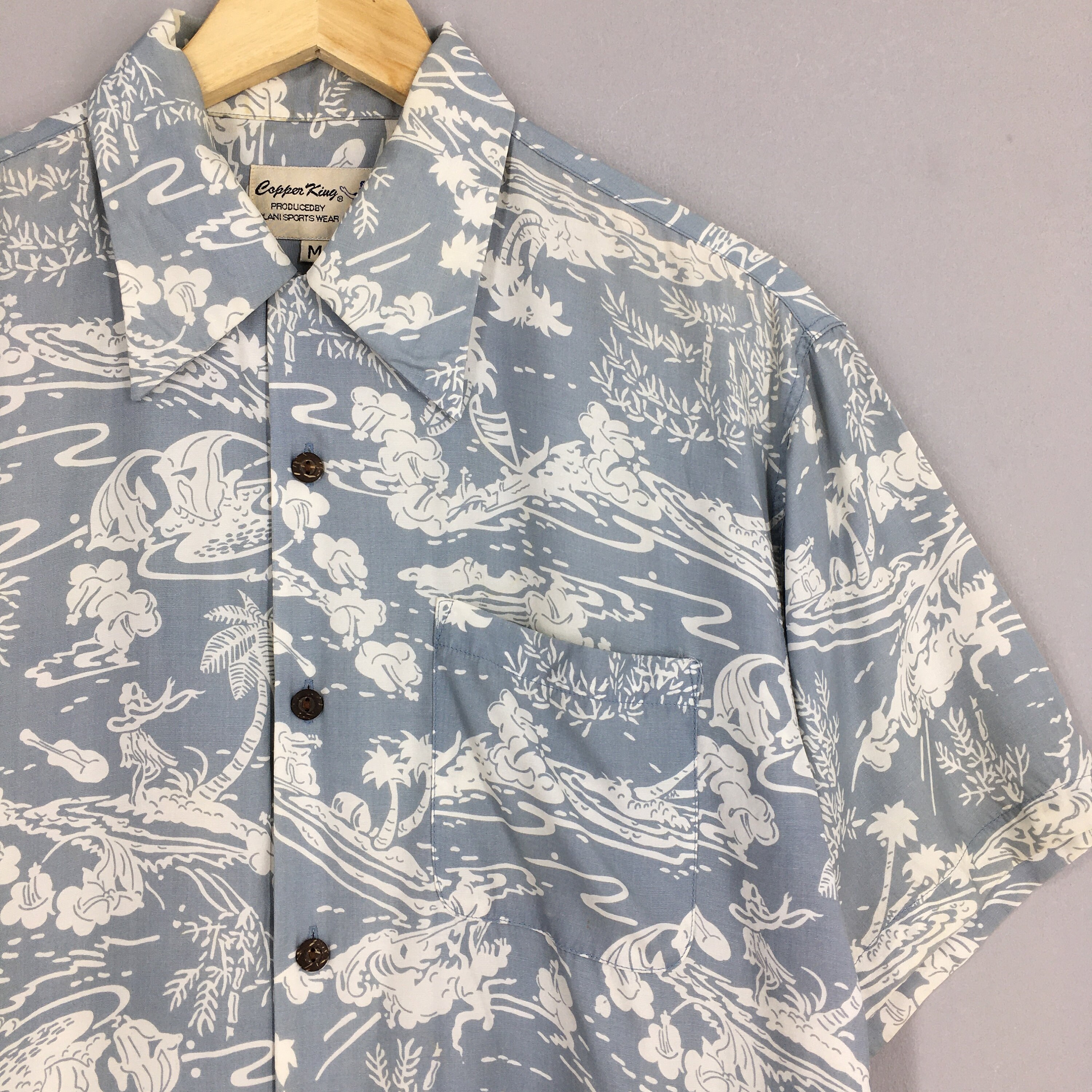 Vintage Iolani Copper King Beach View Aloha Rayon Shirt Medium 
