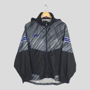 Vintage 90s Asics Japan Windbreaker Jacket Large Asics Multicolor Apparel Sportswear Track Top Sports Windrunner Training Wear Hoodie Size L