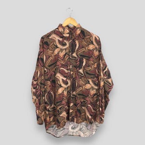 Vintage Alberto Zanre Psychedelic Pattern Silk Shirt Large Retro Artwork Psychedelic Casual Wear Blouse Italian Designer Buttondown Size L