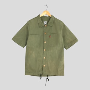 Vintage Real McCoy Industry Green Fatigue Shirt Large 1960s Us Army Army Green Casual Utility Shirt 2nd Infantry Division Button Up Size L