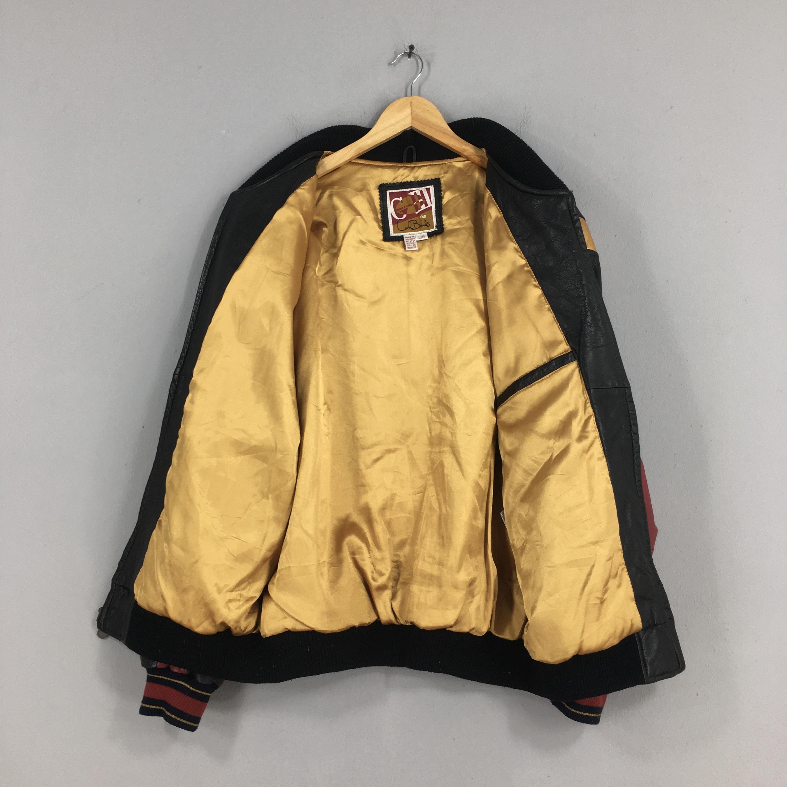 Vintage 90s San Francisco 49ERS Red Black Bomber Leather Jacket 