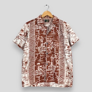 Vintage Hawaii Aloha Brown Shirts Medium 1980s Abstract Tropical Made In Hawaii Surf Beachwear Tiki Honolulu Cotton Button Up Shirt Size M