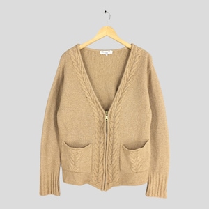 Vintage 90s Christian Dior Sports Knit Cardigan Wool Jacket Large Christian Dior Monsieur Women Beige Zipper Coat Dior Sweater Size L