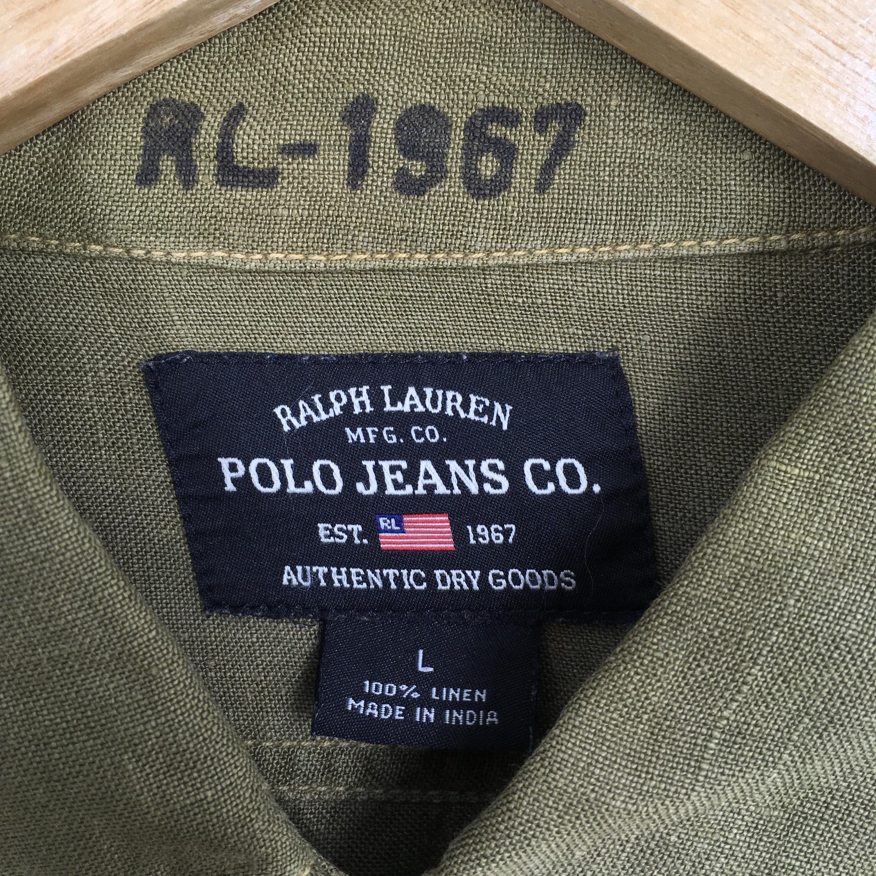 Vintage Polo Ralph Lauren M65 Olive Green Linen Shirt Large Polo