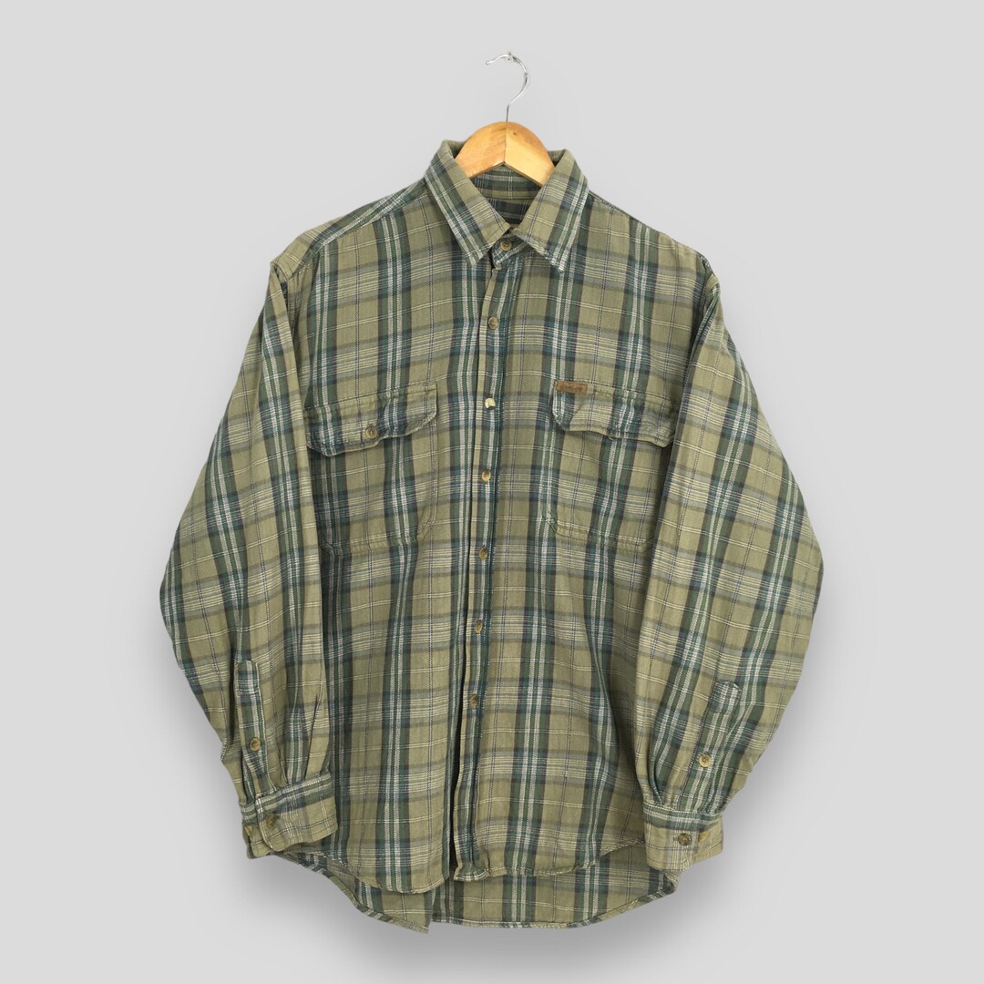【国産】 Checked Woolrich 80's Vintage Flannel Large Shirt Green スノーボード