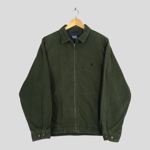 Vintage Polo Ralph Lauren Casual Jacket Zipper Large Ralph Lauren Green Harrington Coat Polo Pony RL Casual Outerwear Polo Plaid Coat Size L