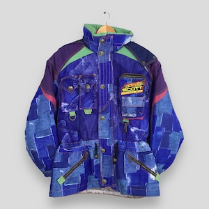 Vintage Descente Ski Wear Hoodie Jacket Large Descente Skiing Multicolor Pop Art Snow Gear Bomber Multicolor Ski Suit Outfit Winter Coat L