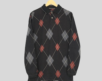 Koszulka polo w kratkę George w stylu vintage z diamentami, rozmiar S, rozmiar XXL, z metką George w kratkę, Streetwear, wielokolorowa, polo, rugby, guziki, rozmiar S
