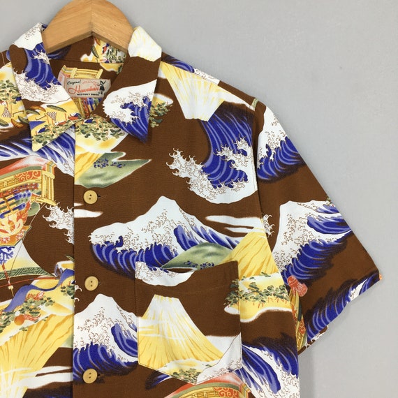 Vintage Hawaiian Japanese Fuji Mountain Rayon Shirt Medium