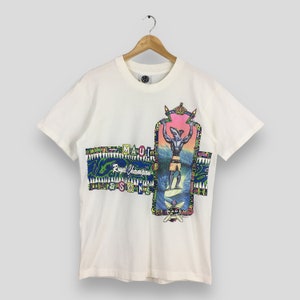 Vintage 90&#39;s Maui & Sons Sharks Royal Champion Surfing T shirt Large Hawaii Ocean Wave Beach Maui Surfboarding Shirt Surfer White Tee Size L