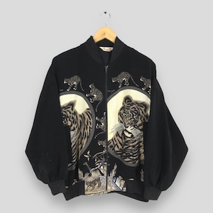 Vintage Bomber Baroque Tiger Overprint Jacket XLarge Novelty Baroque Tiger Roar Luxury 90s Style Retro Outerwear Women&#39;s Zipper Coat XL