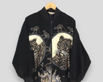 Vintage Bomber Baroque Tiger Overprint Jacket XLarge Novelty Baroque Tiger Roar Luxury 90s Style Retro Outerwear Women&#39;s Zipper Coat XL