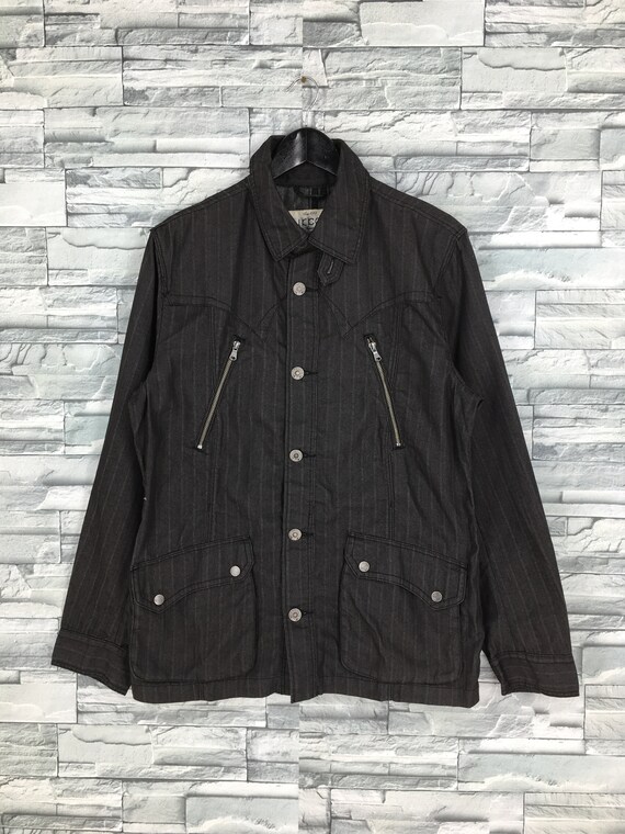 Vintage Cargo Utility Stripes Jeans Jacket Large W