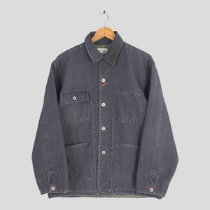 Vintage 90&#39;s Worker Frenchwork Denim Gray Jacket Medium 1980s Workwear Sanforized Jacket Chore Jeans Union Made Work Jacket Buttons Size M