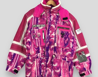 Vintage Phenix Pink Ski Wear Hoodie Jacket Medium Phenix Skiing Cold Weather Snow Gear Bomber Multicolor Ski Suit Outfit Winter Coat Size M