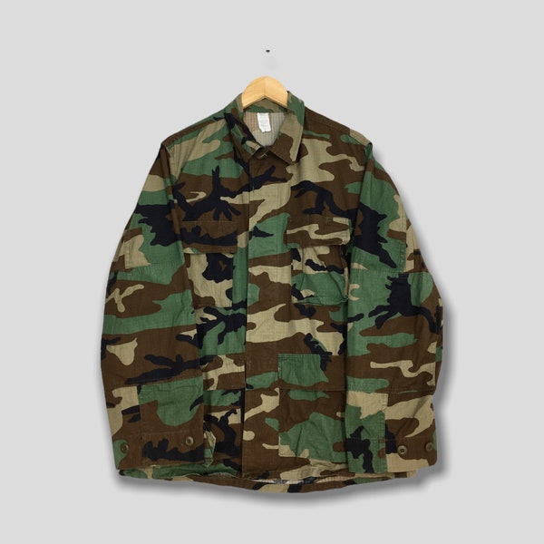 Vintage M-65 chaqueta de campo Camo medio 1980 nosotros ejército militar camuflaje bosque patrón verde ejército chaqueta tamaño M