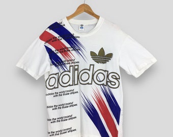 T-shirt Adidas Trefoil France couleur blanc vintage des années 80, moyen des années 90, Adidas Three Stripes Sportswear Adidas Descente Football Tees Taille M