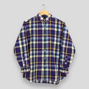 Vintage 90&#39;s Polo Ralph Lauren Checkered Flannel Shirt Small Ralph Lauren Plaid Checked Tartan Blue Polo Pony Buttondown Oxfords Size S