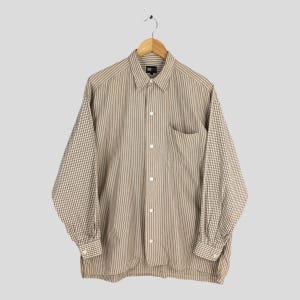 Vintage 90s Issey Miyake Brown Stripes Shirt Large IM Product Japan Designer Issey Miyake Casual Oxfords Button Down Striped Long Sleeve L