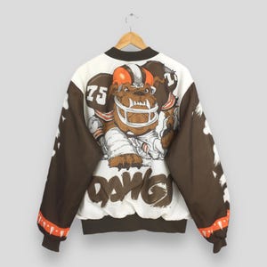 Vintage Cleveland Brownn NFL Satin Varsity Jacket XLarge Cleveland Brown Dawgs Football Printed Jacket Browns Chalk Line Bomber Coat Size XL