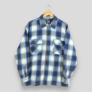 Vintage Plaid Shadow Blue Flannel Shirt Large 70's Style Tartan Checkered Casual Wear Button Up 1980s Boho Flannel Oversized Shirt Size L