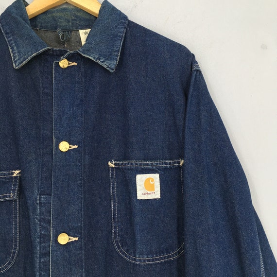 Vintage 80s Carhartt Denim Jeans Workwear Jacket Large Vintage 80s Carhartt Denim Jeans Workwear Jacket Large