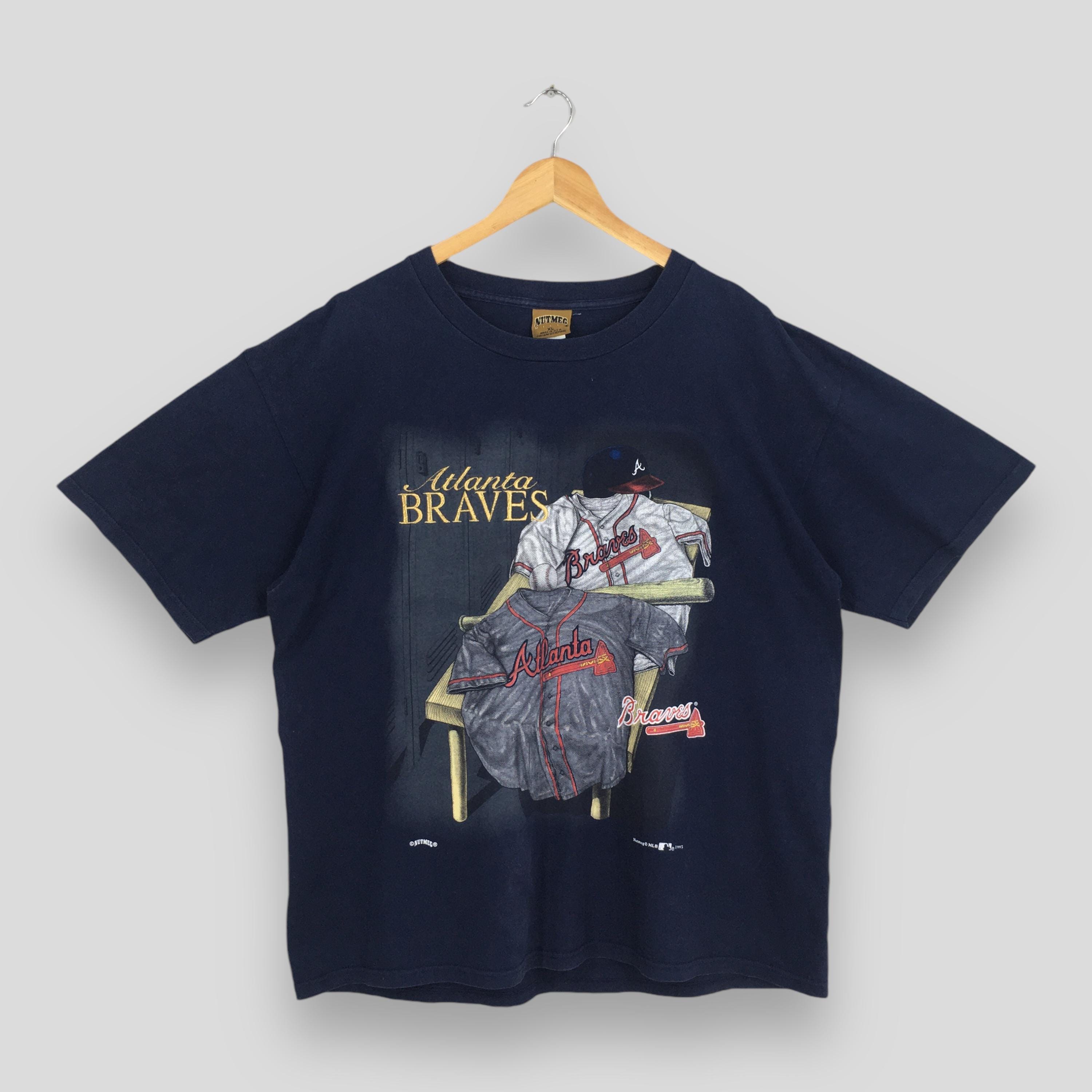Vintage 90s Atlanta Braves MLB Blue Tshirt XLarge Atlanta Braves Graphics Shirt Atlanta Braves Baseball Team Printed Nutmeg Tees Jersey XL