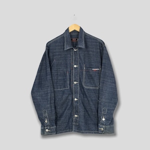 Vintage 90s Transer Denim Workwear Jeans Jacket Medium  Workwear Frenchwork Union Made Blue Denim Jacket Worker Labor Sanforized Coat Size M