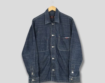 Vintage 90s Transer Denim Workwear Jeans Jacket Medium  Workwear Frenchwork Union Made Blue Denim Jacket Worker Labor Sanforized Coat Size M