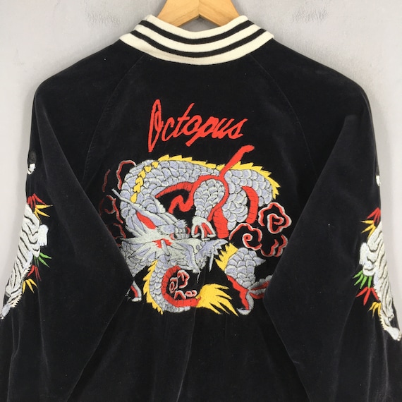 Vintage Sukajan Dragon Velvet Bomber Jacket Medium 1980 Sukajan