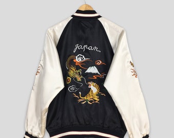 JAPANESE CLASSIC SCRIPT スカジャン XL Japanese Classic Script Sukajan Gold Dragon Satin Jacket