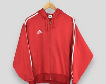 Vintage Adidas Equipment Windbreaker Hoodie Jacket Large 90's Adidas Three Stripes Track Top Adidas Outerwear Red Zipper Jacket Size L