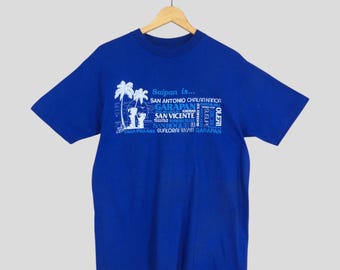 Vintage 1990-tals Hawaii Saipan strandkläder T-shirt stor Hawaii segling palmträd tryckt Aloha Wear Hawaiian surfing Hanes T-shirts storlek L