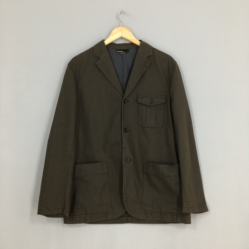 Vintage Comme Ca Commune Japan Coat Jacket Large 1990/'s Mens Work Olive Green Casual Blazer Buttons Jacket Size L