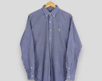 Vintage Polo Ralph Lauren Checkered Shirt Medium Ralph Lauren Plaid Checked Blue White Flannel Polo Pony Button Down Classic Fit Oxfords M