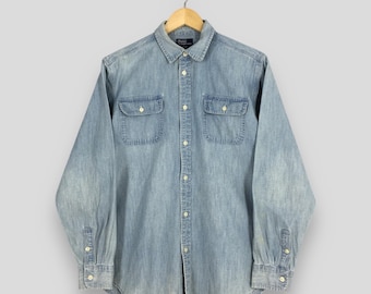 Vintage Polo Ralph Lauren Chambray Shirt Large 90s Polo Pony Blue