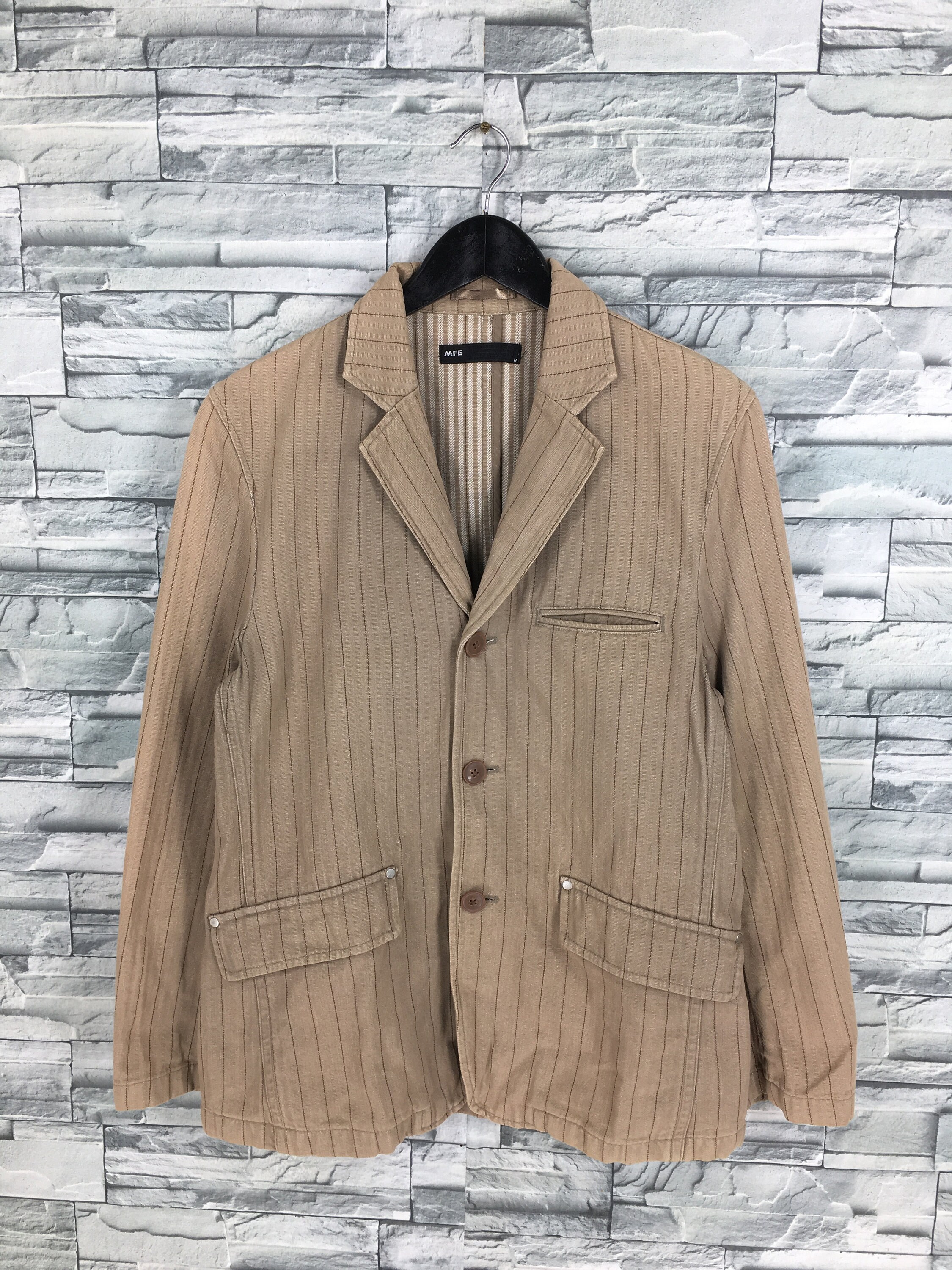 Vintage 90's MFE Pinstripe Denim Jeans Jacket Medium Men Etsy