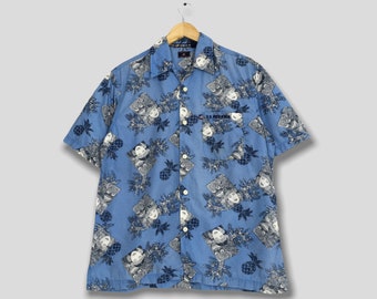 Vintage 90s Us Polo Floral Hawaiian Shirt Medium Honolulu Hula Girl Hawaii Beach Wear Aloha Cotton Button Up Size M