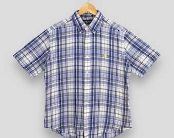 Vintage Polo Ralph Lauren Checkered Blue Shirt Large Ralph Lauren Plaid Checkered Tartan Flannel Polo Pony Button Classic Fit Oxfords Size L