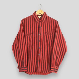 Vintage St Johns Bay Vertical Stripes Flannel Thick Shirt Medium 1990s St Johns Bay Sportswear Shirt Casual Workers Shirt Red Oxfords Size M