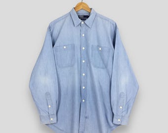 Vintage 90s Polo Ralph Lauren Denim Shirt Faded Blue Xlarge Polo