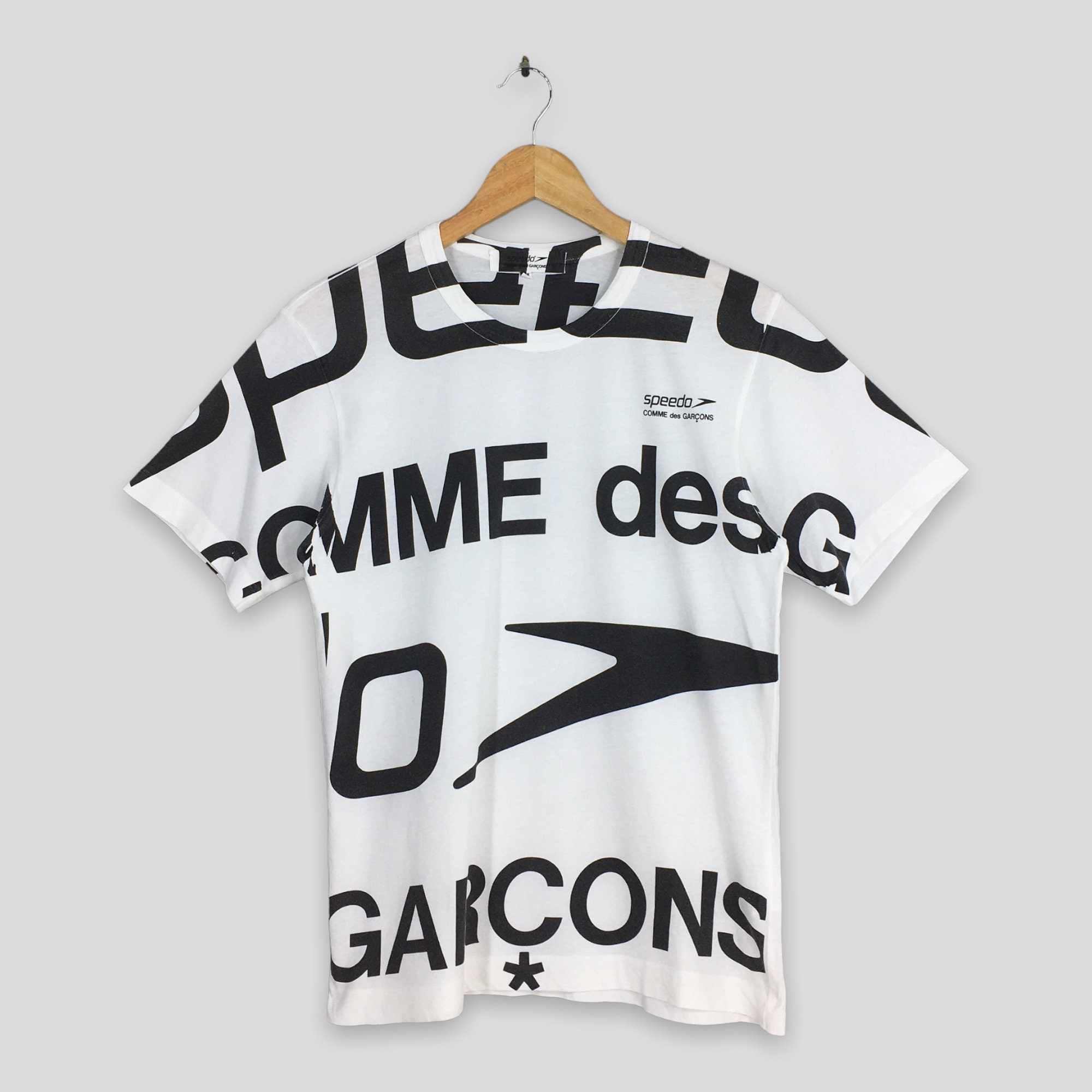 Comme Des Garcons Speedo Overprinted White T Shirt Medium Comme Des Garcons Speedo Overprinted White T Shirt Medium