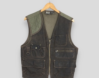 Vintage 90&#39;s Gap Jeans Suede Vest Leather Jacket Small Gap Olive Vest Jacket Sleeveless Gap Men&#39;s Quilted Lining Olive Jacket Size S
