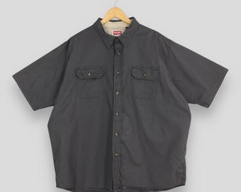 Vintage 80s Wrangler Plain Black Shirt 2XLarge Wrangler Western Two Pocket Short Sleeve Flannel Wrangler American Oversized Work Shirt 2XL