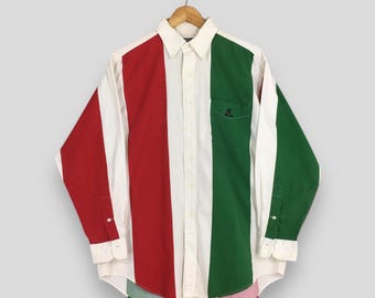 Vintage 90s Polo Ralph Lauren Multicolor Striped Shirt Large Ralph Lauren Stripes Colour Block Flag Polo RL 92 Button Down Oxfords Size L