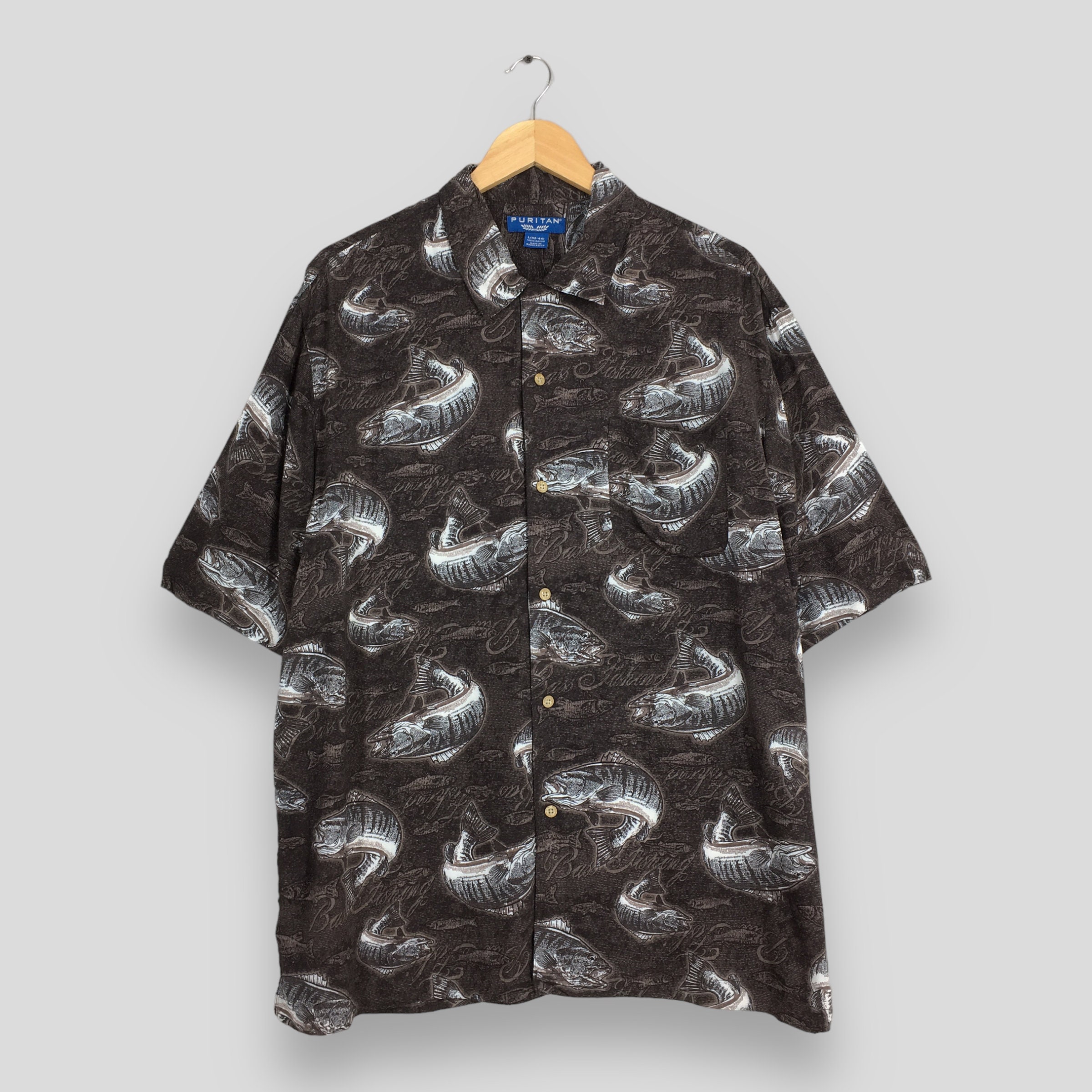Chemise L.L. Bean Homme – Pêche, Manches Longues, Imprimé Poissons, Bleu, Taille XL
