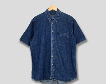 Vintage Eddie Bauer Denim Shirt Medium 1990's Eddie Bauer Blue Jeans Button Down Eddie Bauer Casual Western Oxfords Size M