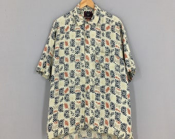 Vintage 90's Hawaiian Shirt Silk Hawaii Aloha Plaid Floral Leaves Honolulu Beach Surf Summer Wear Shirt Buttondown Size L